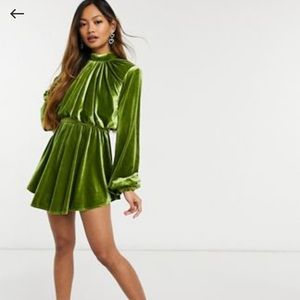 ASOS Green velvet high neck dress